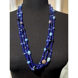 Multi-Strand Blue Beaded Necklace with Mixed Beads